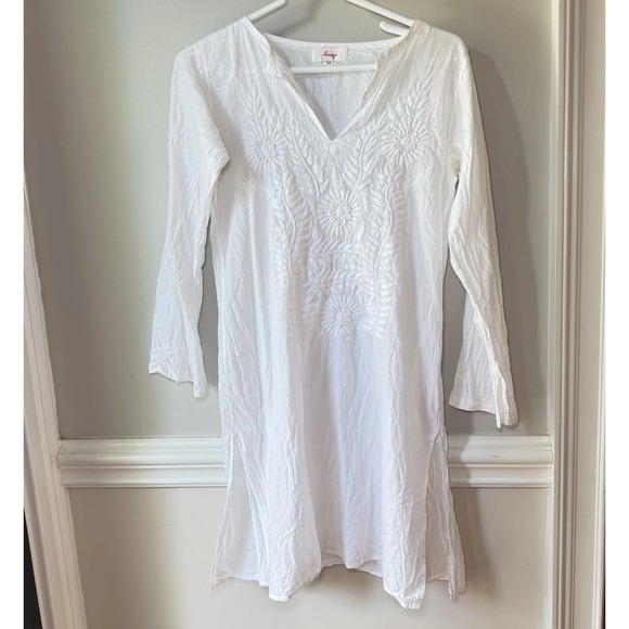 Amaya White Embroidered Tunic Cover-Up Dress Size 38 – Beach, Resort, Boho - Picture 1 of 12